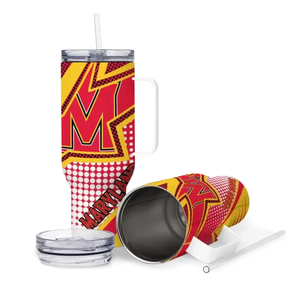 personalized maryland terrapins arrow burst red curved tumbler high quality.webp