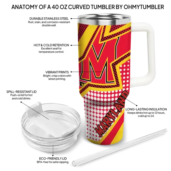 personalized maryland terrapins arrow burst red curved tumbler new arrival.webp