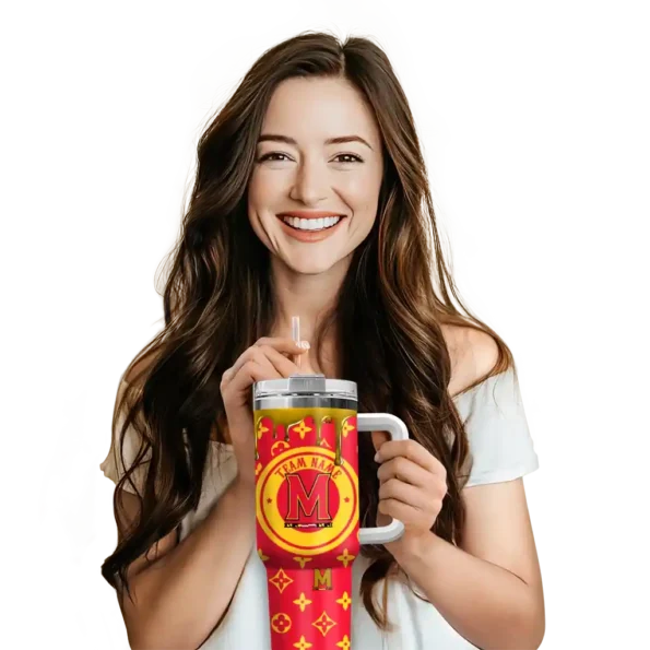 personalized maryland terrapins bullseye drips red curved tumbler premium grade.webp