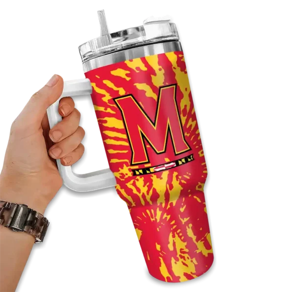 personalized maryland terrapins burst swirl red curved tumbler fashion forward.webp