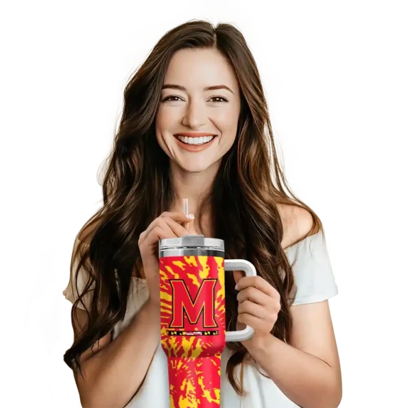 personalized maryland terrapins burst swirl red curved tumbler premium grade.webp