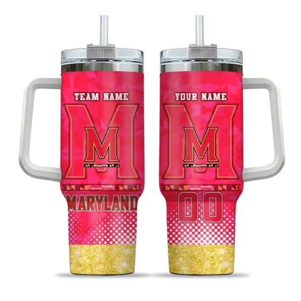 personalized maryland terrapins geometric prism red curved tumbler best selling.webp
