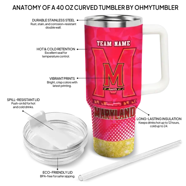 personalized maryland terrapins geometric prism red curved tumbler new arrival.webp