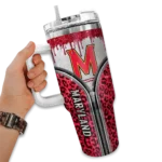 personalized maryland terrapins leopard zipper red curved tumbler best selling.webp