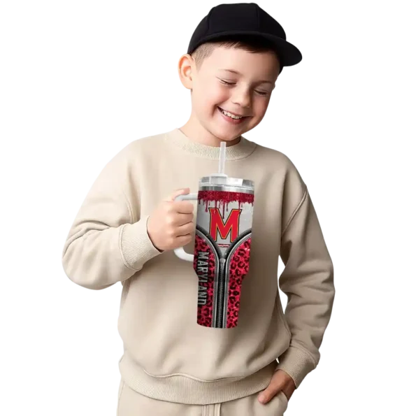 personalized maryland terrapins leopard zipper red curved tumbler latest model.webp