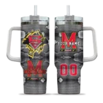 personalized maryland terrapins superman shield red gray curved tumbler best selling.webp