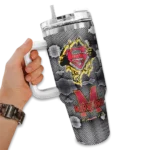 personalized maryland terrapins superman shield red gray curved tumbler best selling.webp