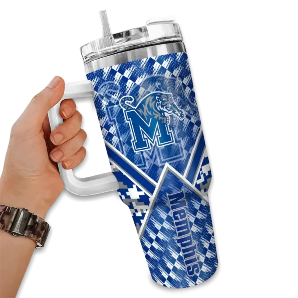 personalized memphis tigers chevron angle blue curved tumbler fashion forward.webp