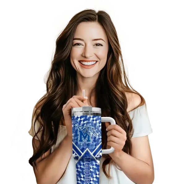 personalized memphis tigers chevron angle blue curved tumbler premium grade.webp