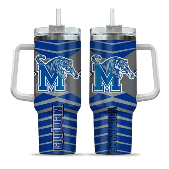 personalized memphis tigers chevron layers blue curved tumbler best selling.webp