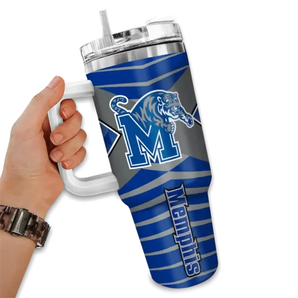 personalized memphis tigers chevron layers blue curved tumbler fashion forward.webp