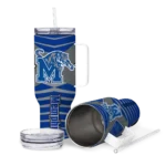 personalized memphis tigers chevron layers blue curved tumbler best selling.webp