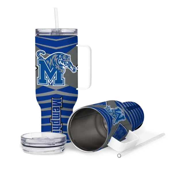 personalized memphis tigers chevron layers blue curved tumbler high quality.webp