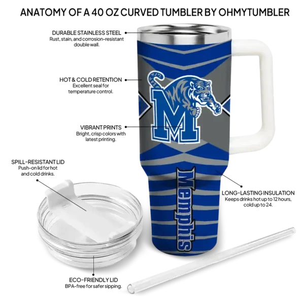 personalized memphis tigers chevron layers blue curved tumbler new arrival.webp