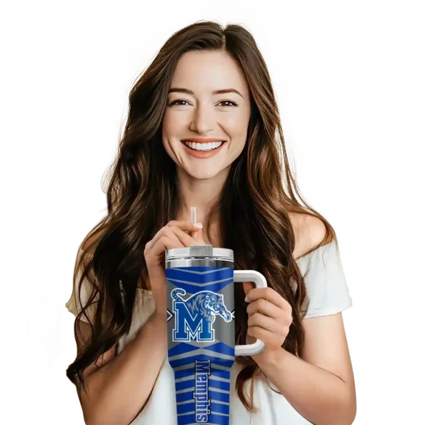 personalized memphis tigers chevron layers blue curved tumbler premium grade.webp
