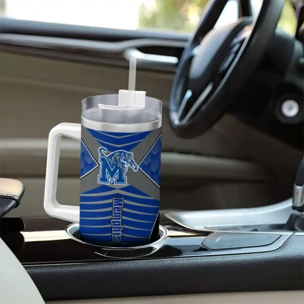 personalized memphis tigers chevron layers blue curved tumbler trendy.webp