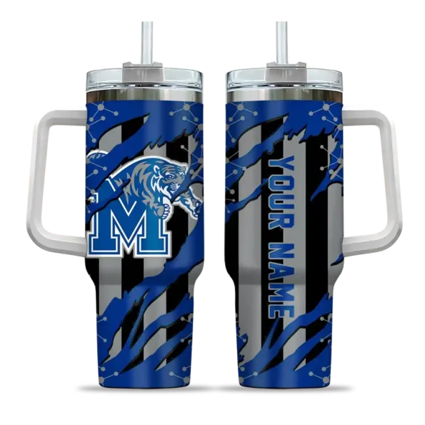personalized memphis tigers claw cut blue black curved tumbler best selling.webp