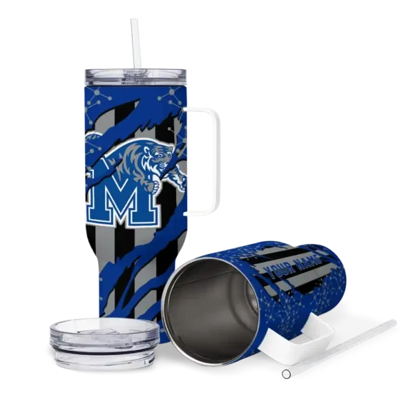 personalized memphis tigers claw cut blue black curved tumbler high quality.webp