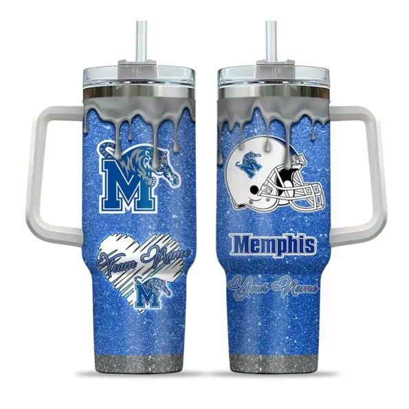personalized memphis tigers heart helmet motif blue curved tumbler best selling.webp