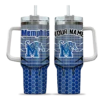 personalized memphis tigers hex texture blue curved tumbler best selling.webp