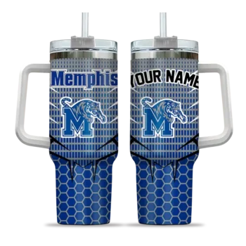 personalized memphis tigers hex texture blue curved tumbler best selling.webp