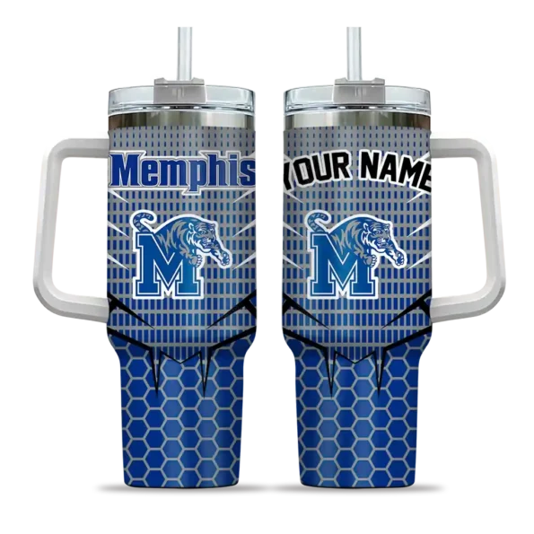 personalized memphis tigers hex texture blue curved tumbler best selling.webp