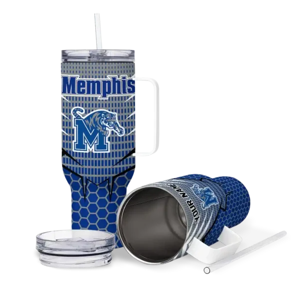 personalized memphis tigers hex texture blue curved tumbler high quality.webp