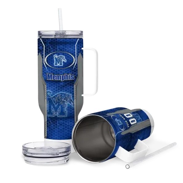 personalized memphis tigers hexagon armor blue curved tumbler high quality.webp