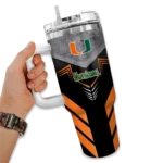personalized miami hurricanes arrow armor orange black curved tumbler best selling.webp