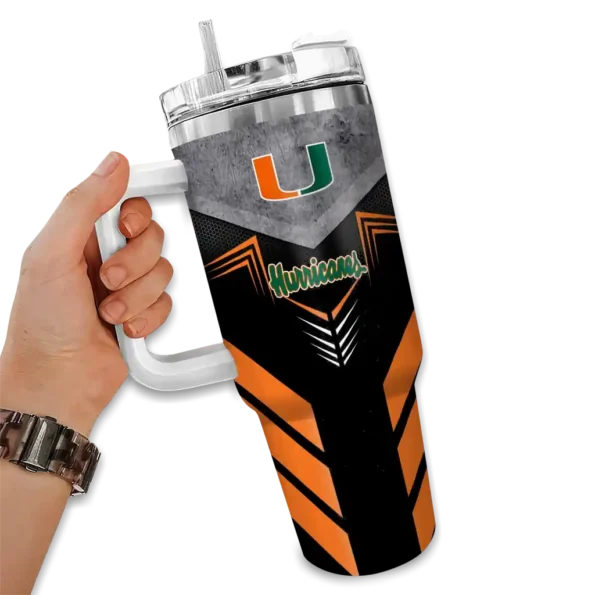 personalized miami hurricanes arrow armor orange black curved tumbler fashion forward.webp