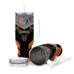 personalized miami hurricanes arrow armor orange black curved tumbler best selling.webp