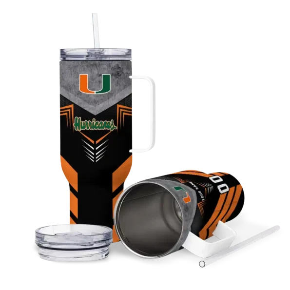 personalized miami hurricanes arrow armor orange black curved tumbler high quality.webp