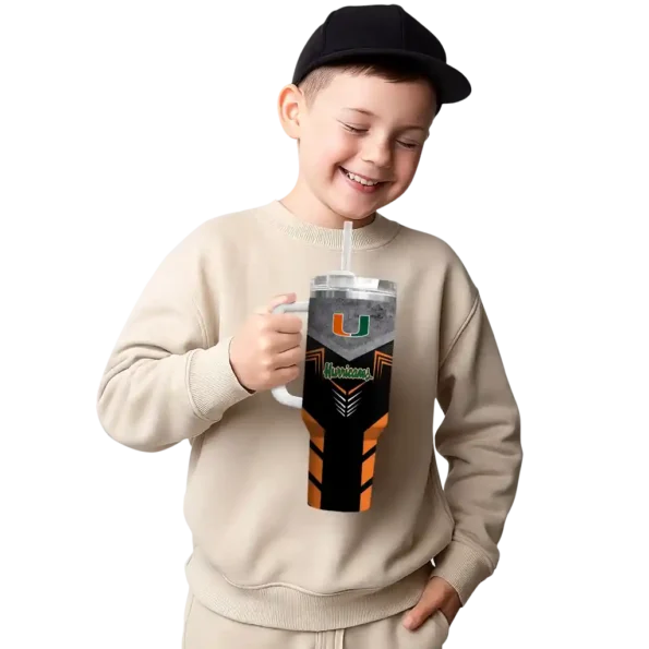 personalized miami hurricanes arrow armor orange black curved tumbler latest model.webp