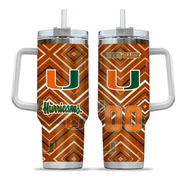 personalized miami hurricanes bold diamonds orange curved tumbler best selling.webp