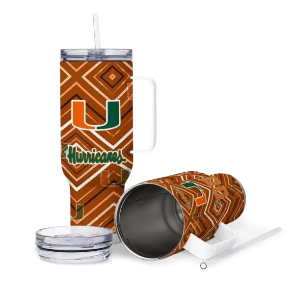personalized miami hurricanes bold diamonds orange curved tumbler high quality.webp