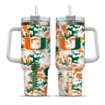 personalized miami hurricanes camo mashup orange white curved tumbler best selling.webp