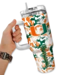 personalized miami hurricanes camo mashup orange white curved tumbler best selling.webp