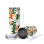 personalized miami hurricanes camo mashup orange white curved tumbler best selling.webp