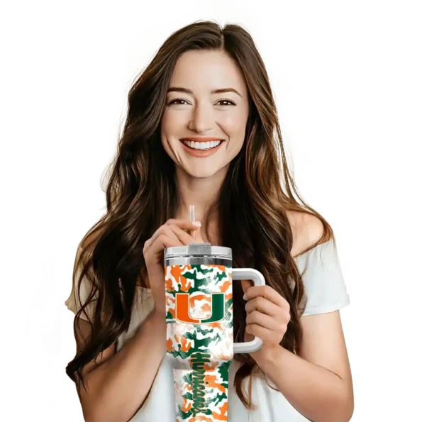 personalized miami hurricanes camo mashup orange white curved tumbler premium grade.webp