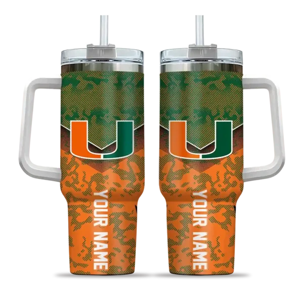 personalized miami hurricanes chevron stripe orange curved tumbler best selling.webp