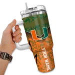personalized miami hurricanes chevron stripe orange curved tumbler best selling.webp