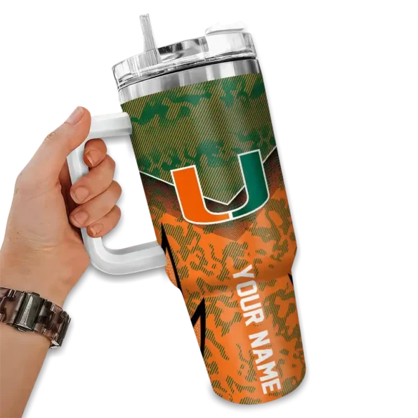 personalized miami hurricanes chevron stripe orange curved tumbler fashion forward.webp