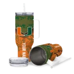 personalized miami hurricanes chevron stripe orange curved tumbler best selling.webp