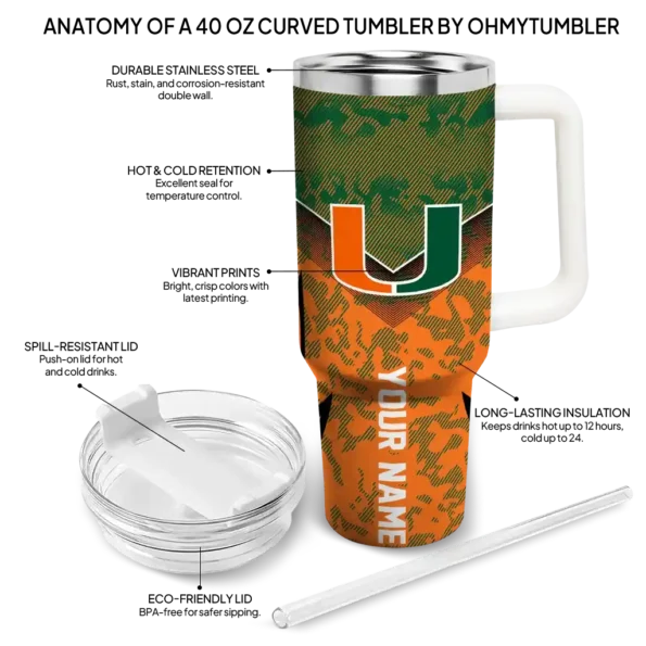 personalized miami hurricanes chevron stripe orange curved tumbler new arrival.webp