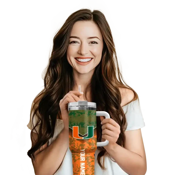 personalized miami hurricanes chevron stripe orange curved tumbler premium grade.webp