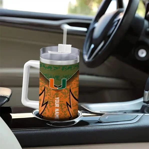 personalized miami hurricanes chevron stripe orange curved tumbler trendy.webp