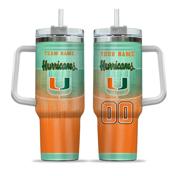 personalized miami hurricanes gradient dots orange curved tumbler best selling.webp