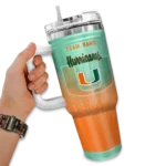 personalized miami hurricanes gradient dots orange curved tumbler best selling.webp