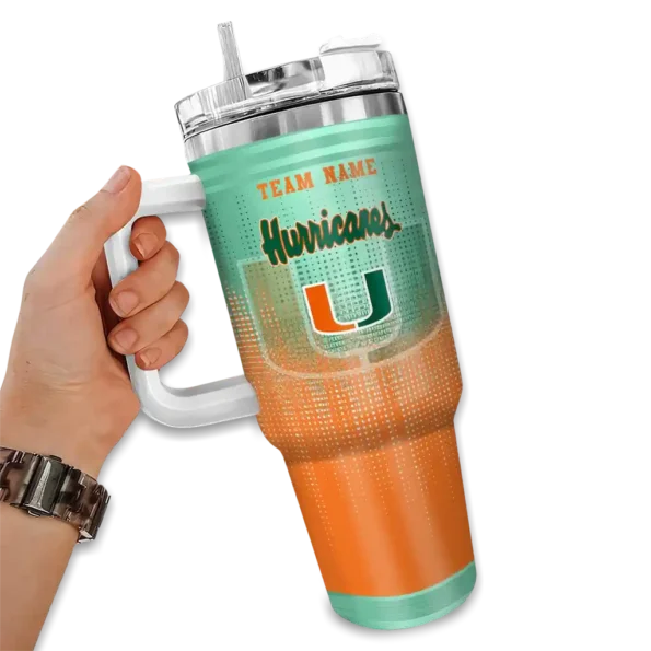personalized miami hurricanes gradient dots orange curved tumbler fashion forward.webp
