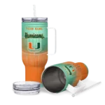 personalized miami hurricanes gradient dots orange curved tumbler best selling.webp